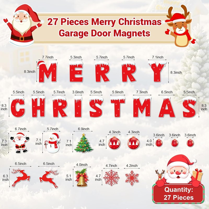 AMOGTO 27 Pcs Christmas Garage Door Magnets Decoration, 8.3" H Large Merry Christmas Garage Magnetic Banner with Ornament, Decor DIY Refrigerator Car Mailbox Magnet Decal Stickers for Xmas Holiday - Image 3